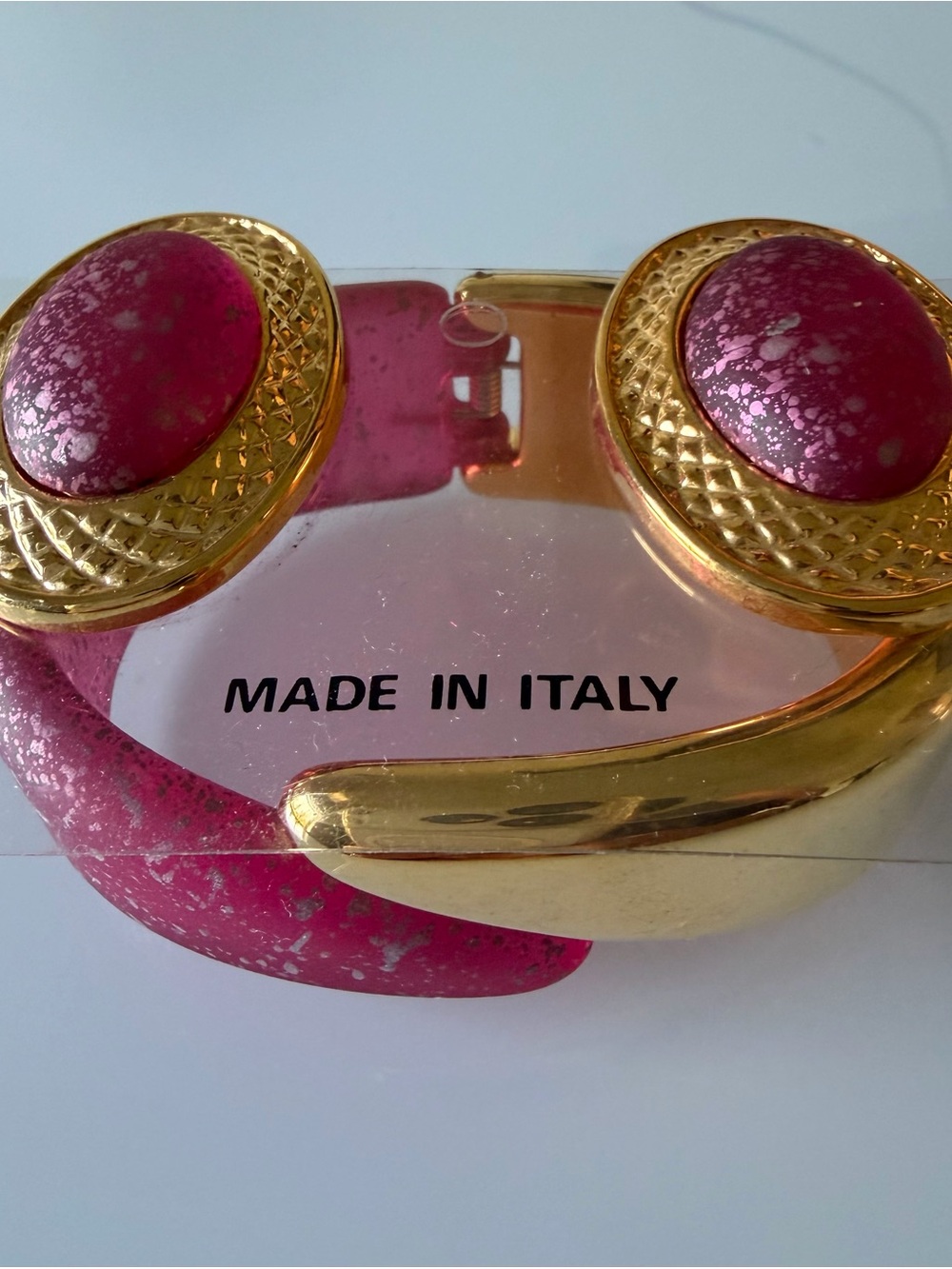 Italian-Made Pink and Gold Statement Cuff Bracelet and earrings set.